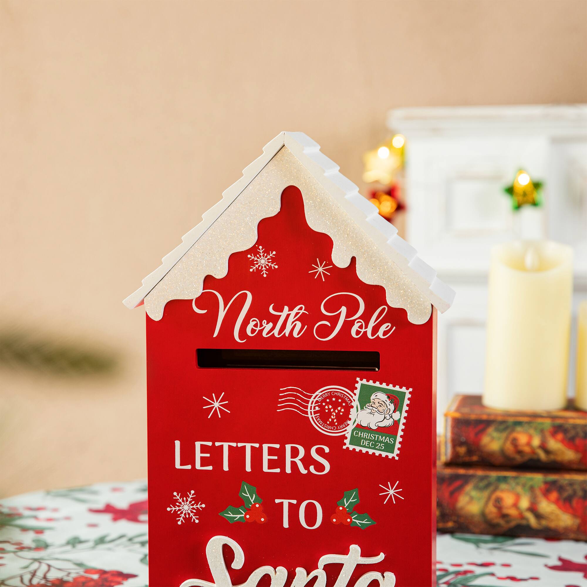 Glitzhome® 14" Christmas Wooden Mailbox Table Décor
